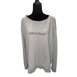 Life is Good Womens Sweatshirt XL Heather Gray Fleece Pullover